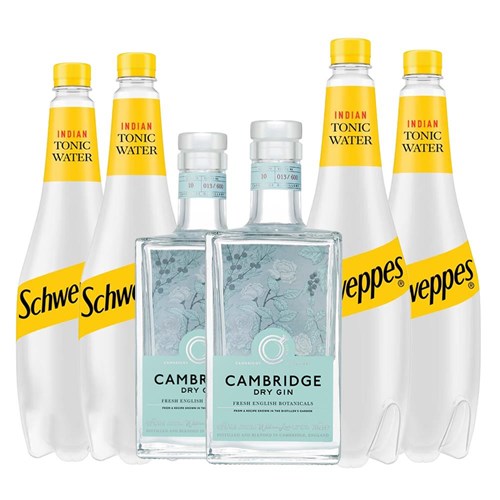 Case of 6 with Cambridge Dry Gin 70cl and Schweppes Tonic Packed Together